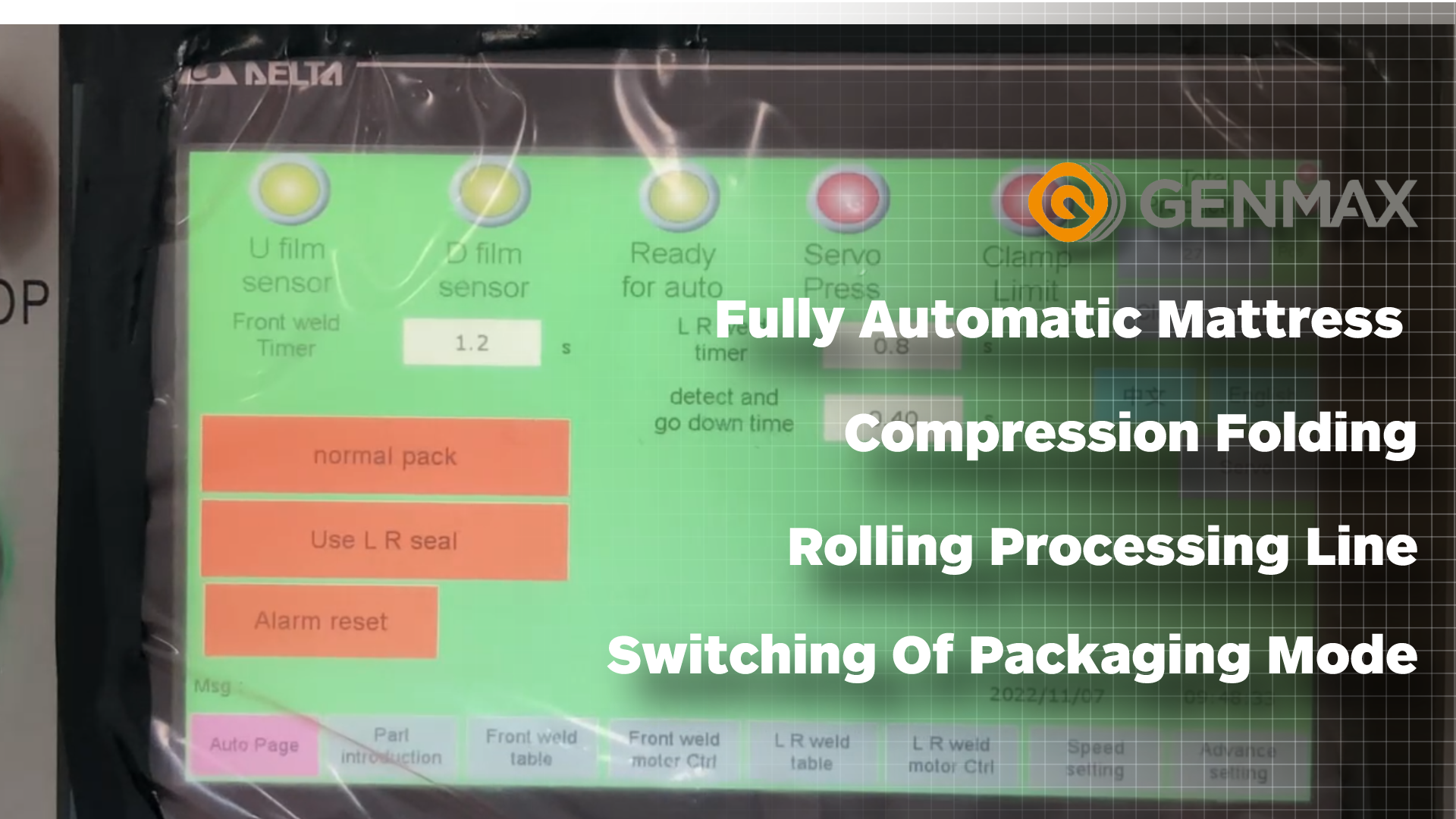 Полностью автоматическая линия по производству компрессионно-складных матрасов. Переключение режима упаковки.